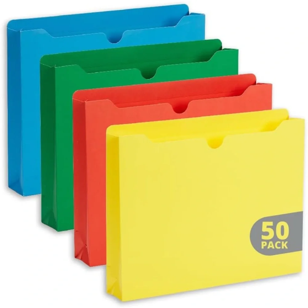 Assorted Color Expansion Pocket Files - 50 Pack